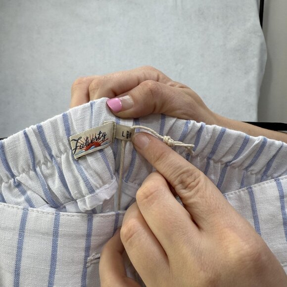 Faherty Pants Womens Large White Blue Stripe Linen Blend Wide Leg NWT WBS2228-PR - Picture 4 of 13